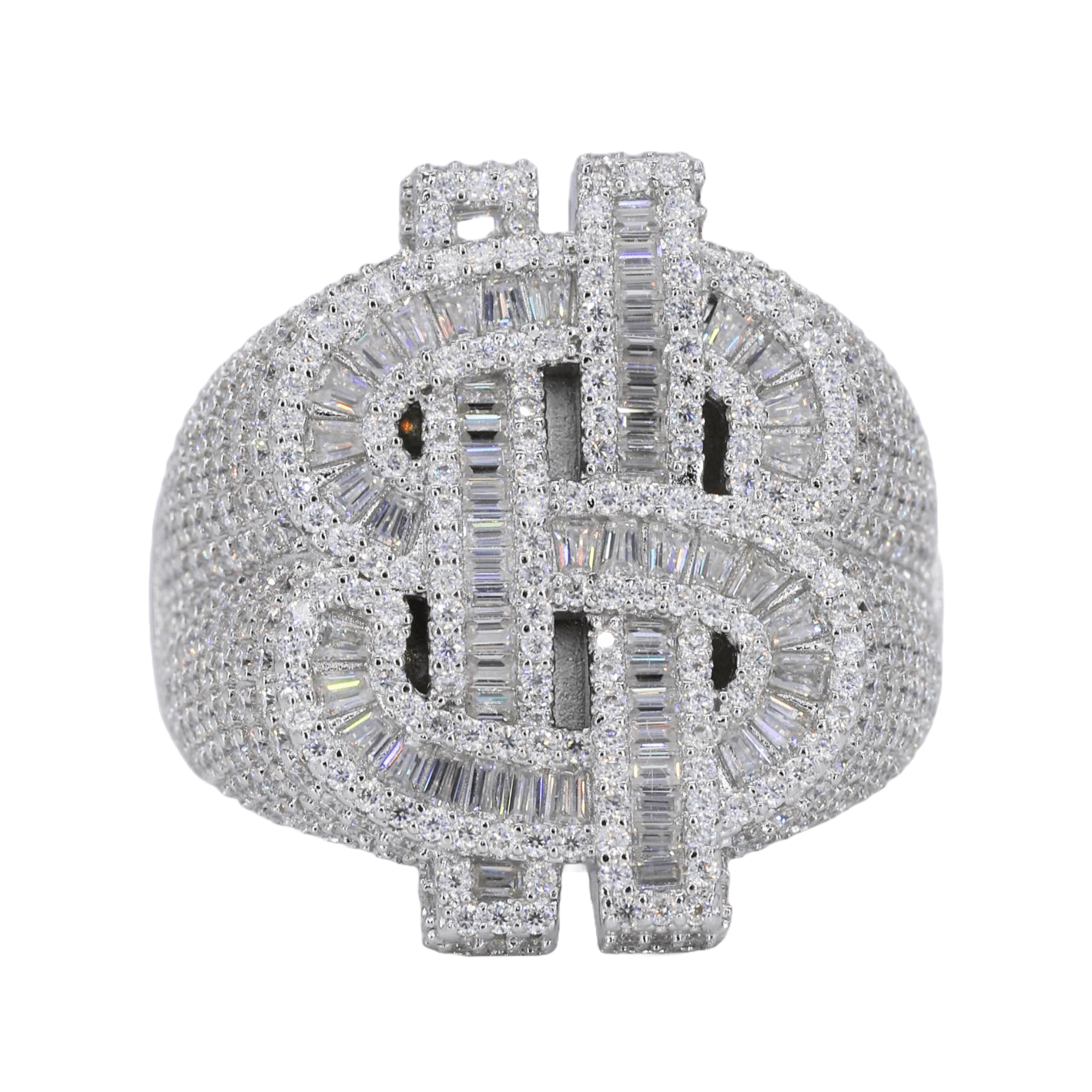 Baguette Infill Money Sign VVS Moissanite Diamond Ring - Moissanite Bazaar - moissanitebazaar.com