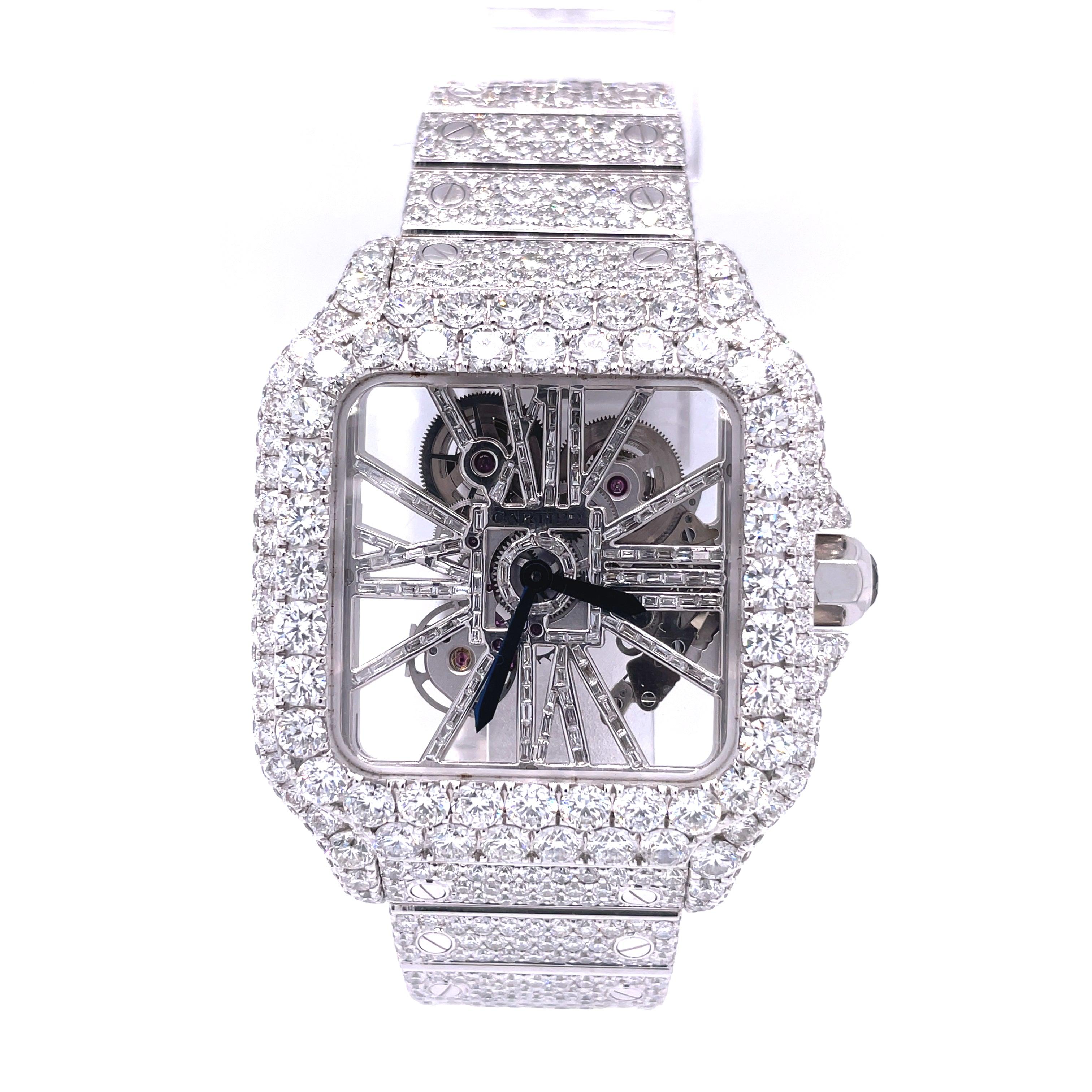 Cartier Santos Skeleton 41MM Moissanite Diamond Watch 20CT - Moissanite Bazaar - moissanitebazaar.com
