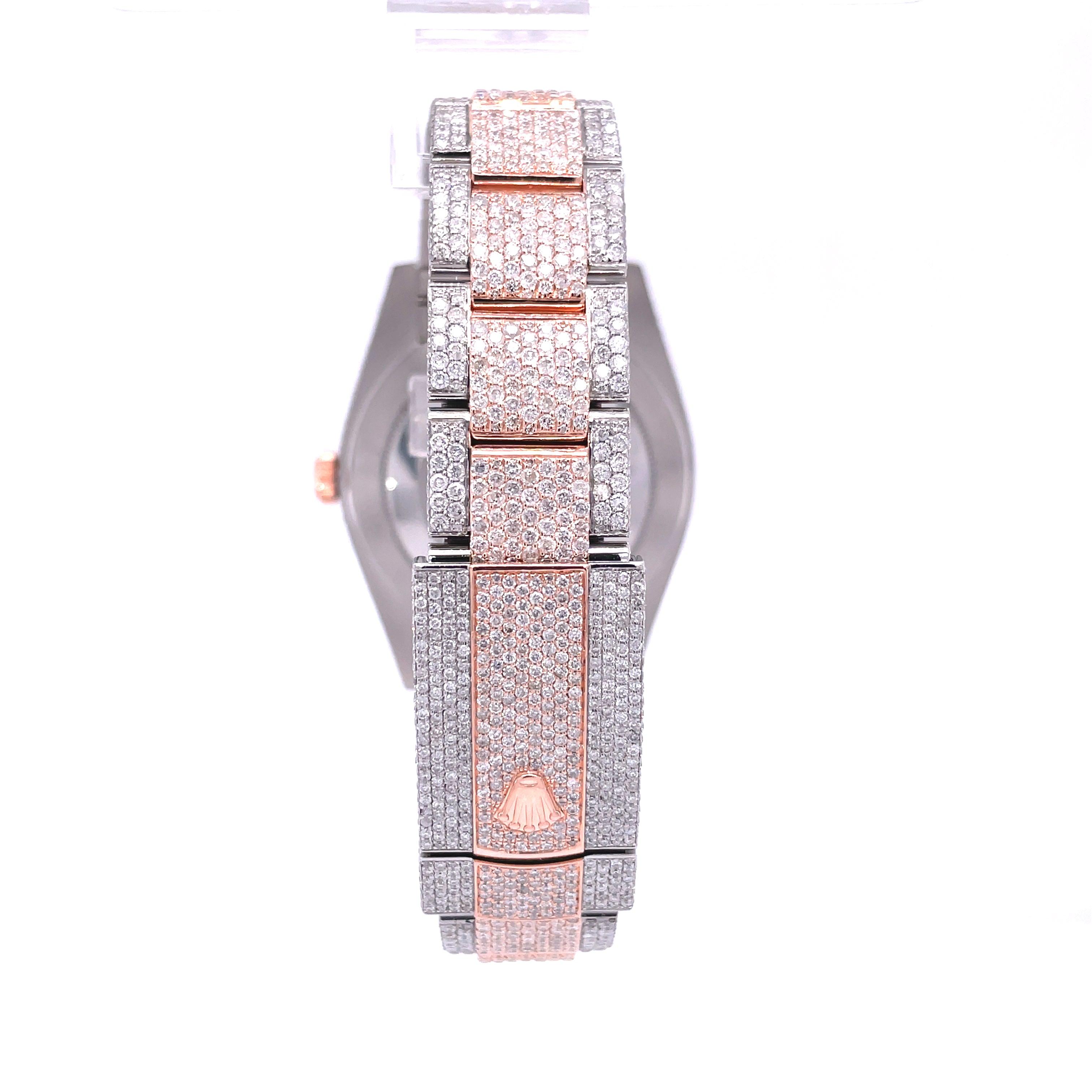 Rolex DateJust Two-Tone Rose Gold 41MM Moissanite Diamond Watch 22CT - Moissanite Bazaar - moissanitebazaar.com